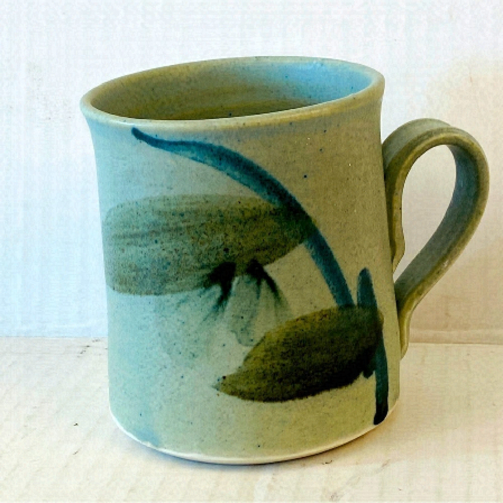 COFFEE cup art leaves foliage blue